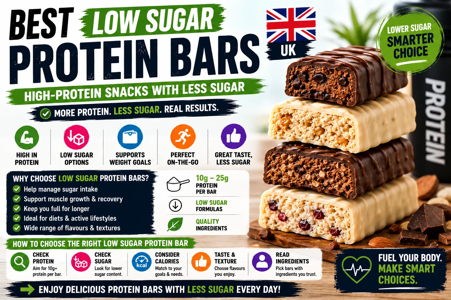 Low sugar protein bars for gym training, weight management, muscle support and high-protein snacking