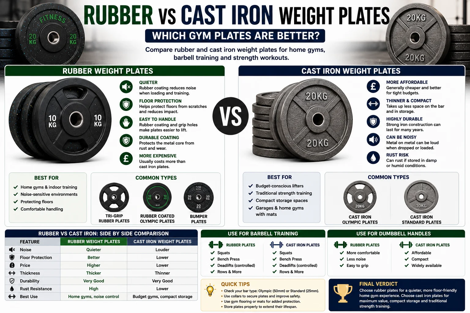 Rubber vs Cast Iron Weight Plates: Which Gym Plates Are Better?